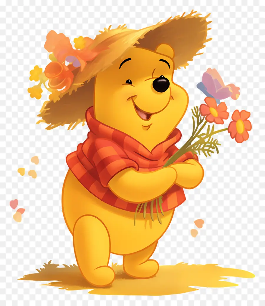 Winnie The Pooh，Çiçekli Sarı Ayı PNG