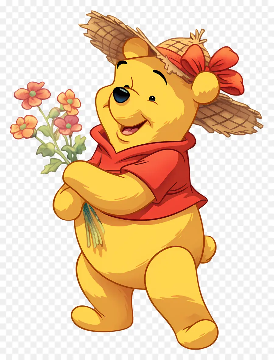 Winnie The Pooh，Çiçekli Sarı Ayı PNG