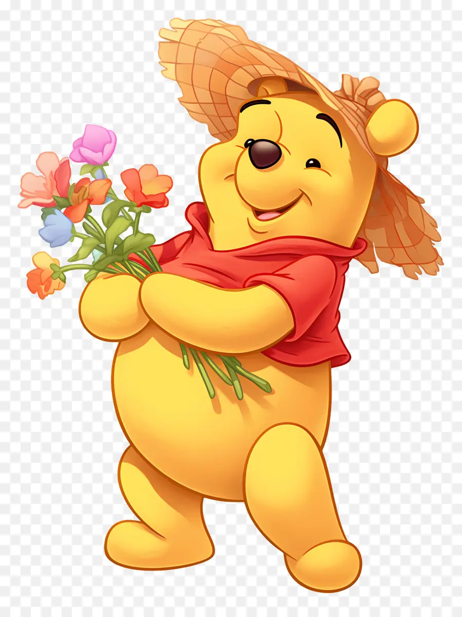 Winnie The Pooh，Çiçekli Sarı Ayı PNG