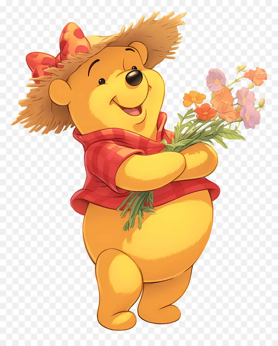 Winnie The Pooh，Çiçekli Sarı Ayı PNG