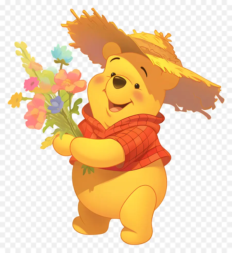 Winnie The Pooh，Çiçekli Sarı Ayı PNG