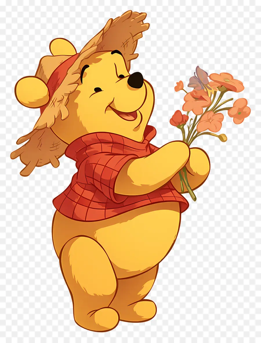 Winnie The Pooh，Çiçekli Sarı Ayı PNG