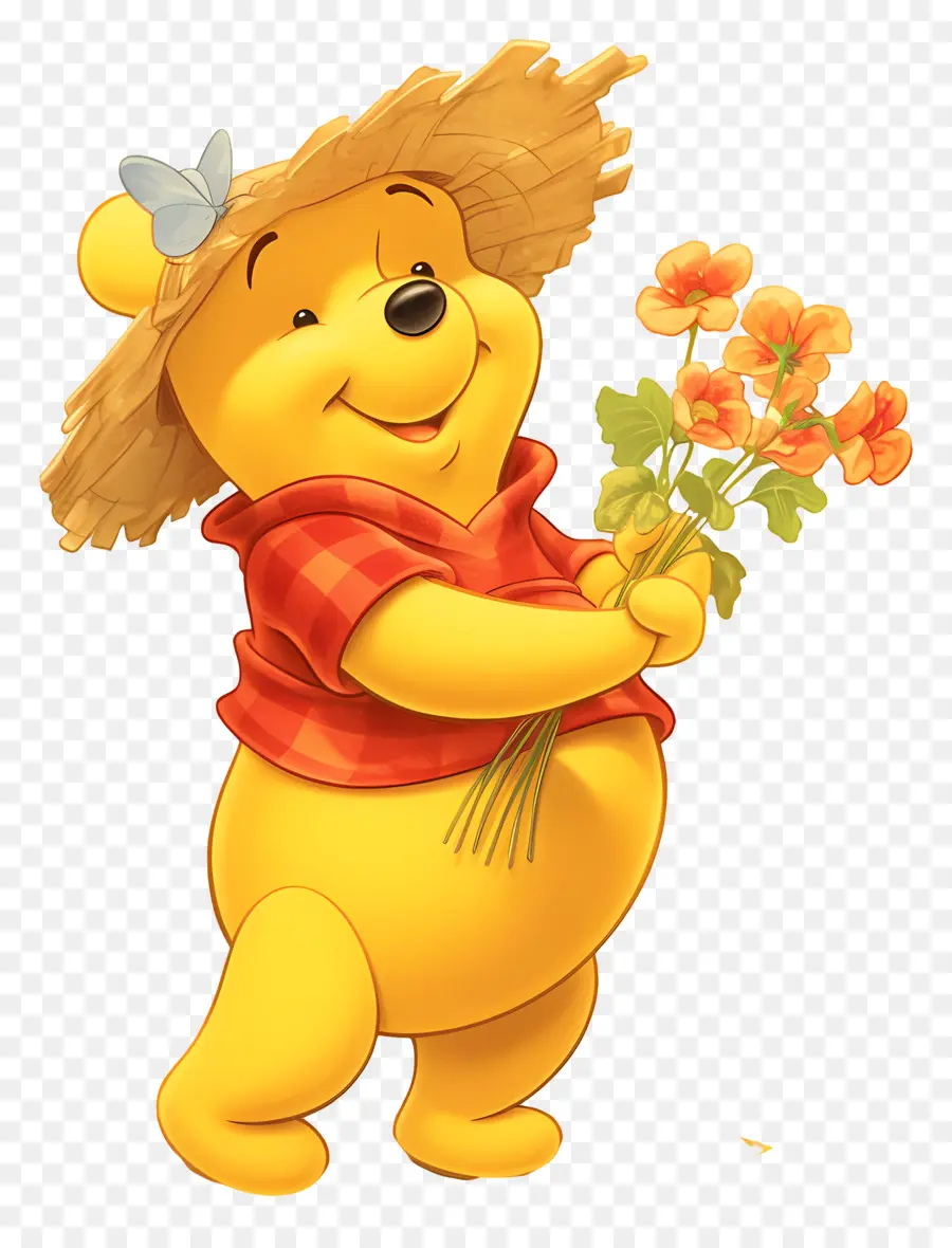 Winnie The Pooh，Çiçekli Sarı Ayı PNG