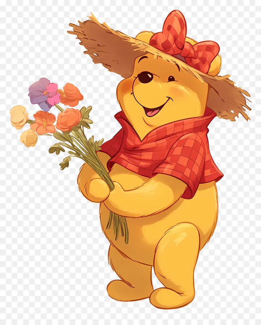 Winnie The Pooh，Çiçekli Sarı Ayı PNG