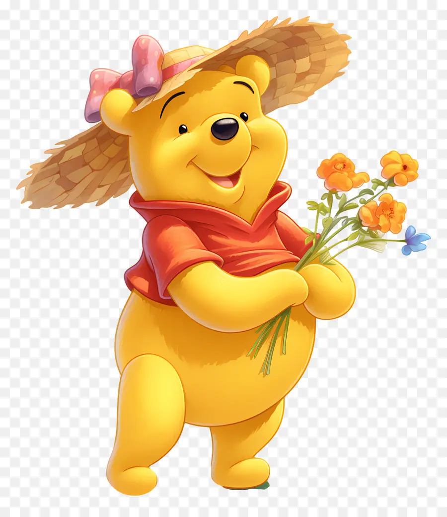 Winnie The Pooh，Çiçekli Sarı Ayı PNG