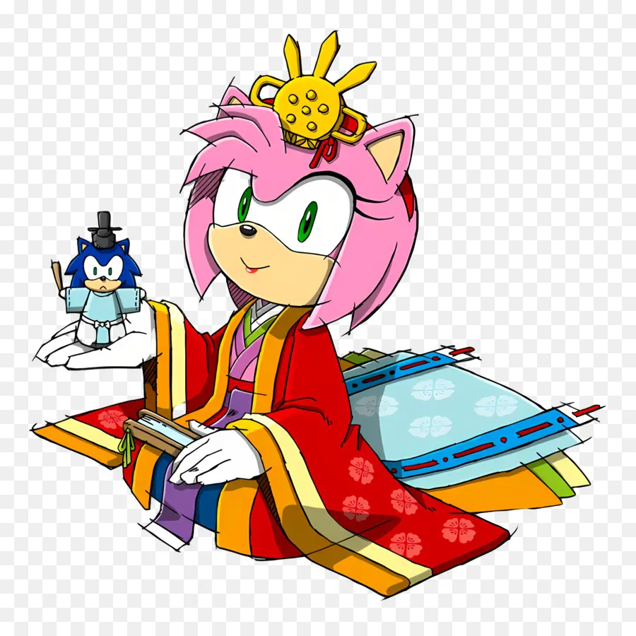 Sonic Kirpi，Geleneksel Kıyafetli Pembe Karakter PNG