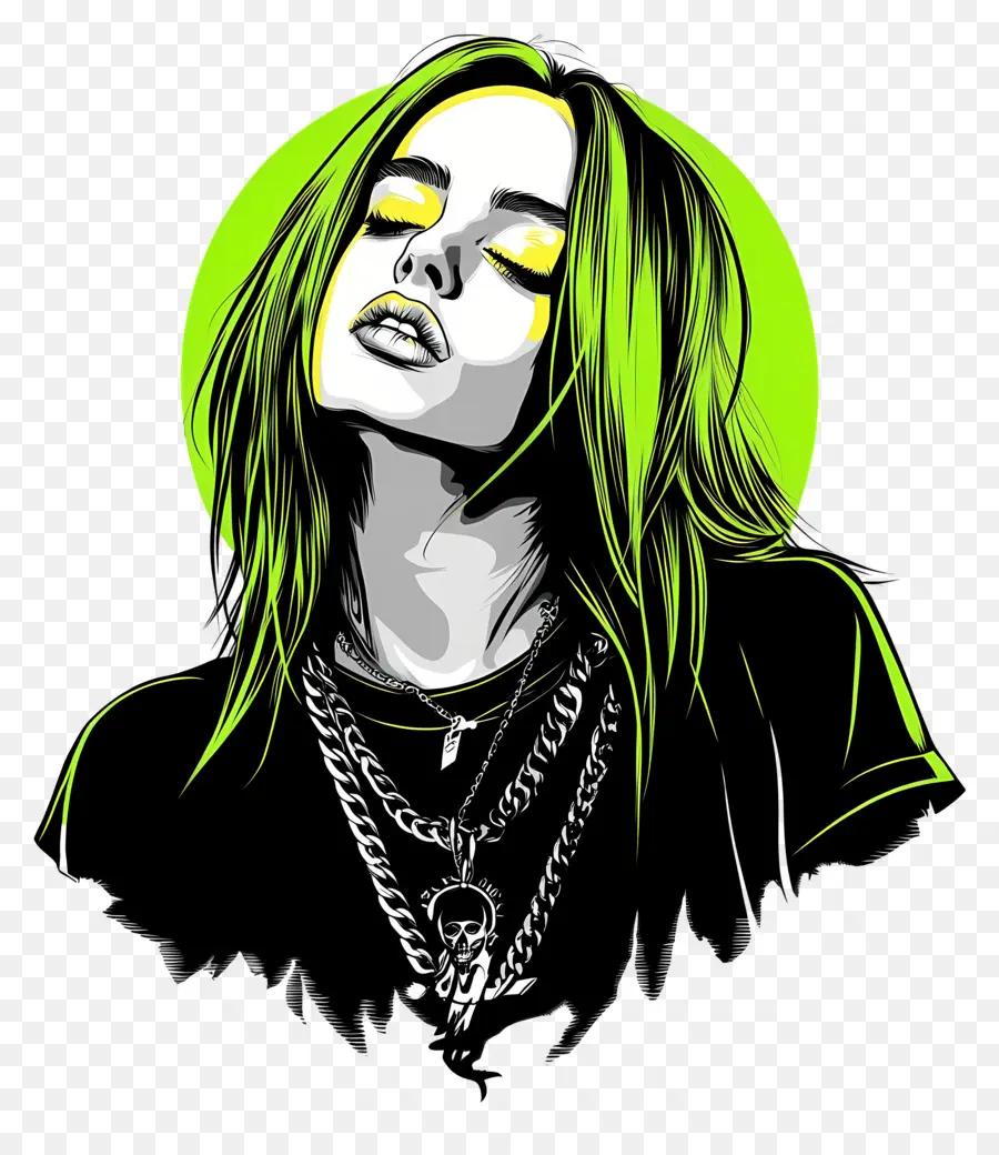 Billie Eilish，Renkli Illüstrasyon PNG