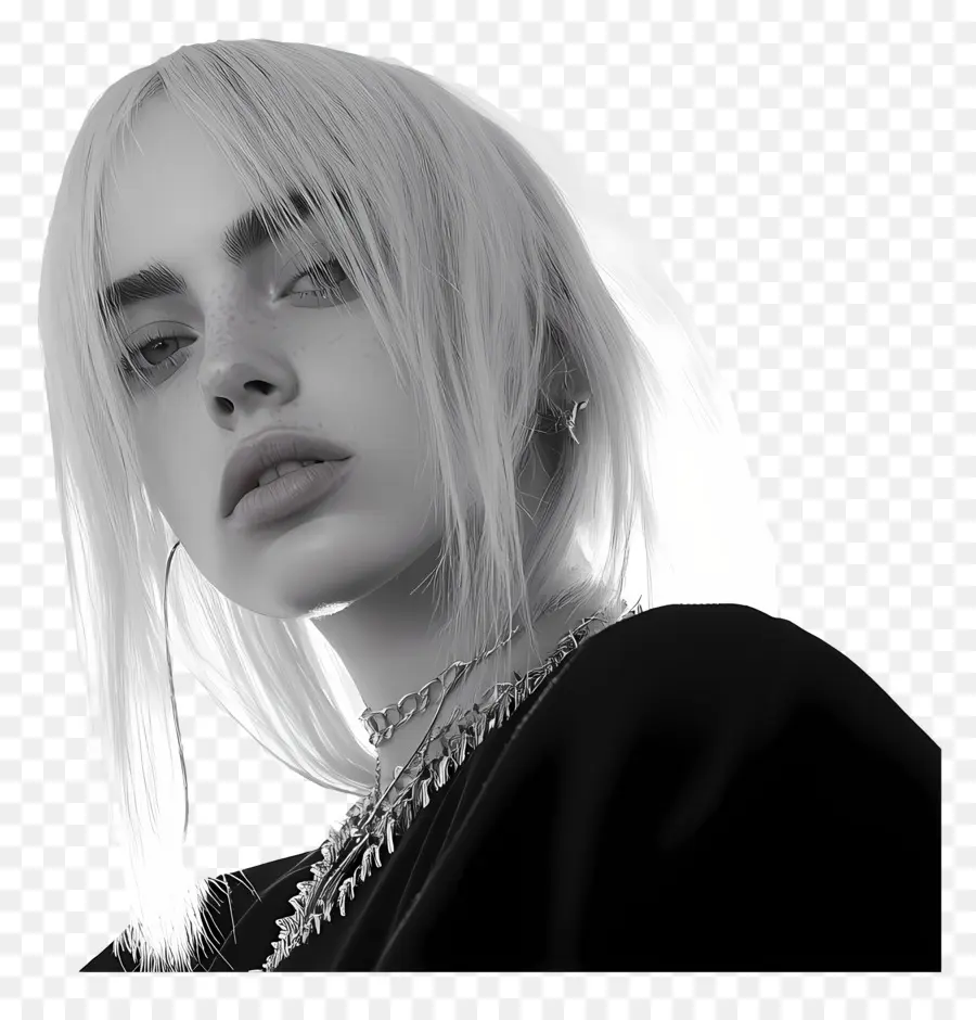 Billie Eilish，Siyah Beyaz Portre PNG