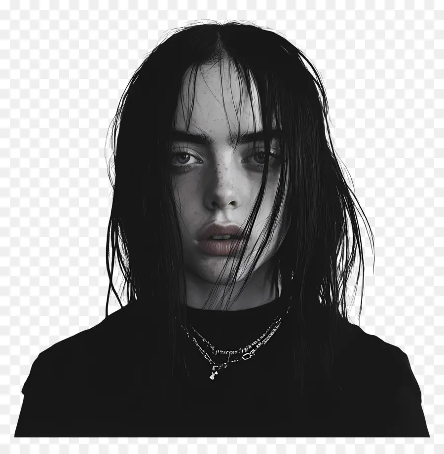 Billie Eilish，Siyah Beyaz Portre PNG