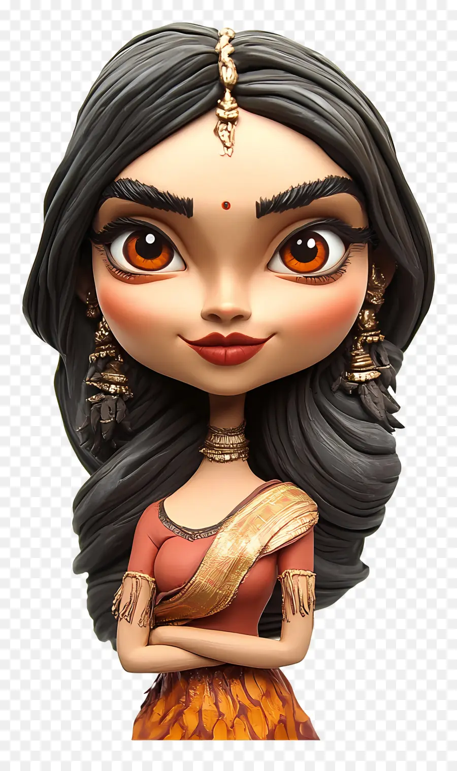 Deepika Padukone，Geleneksel Kıyafetli Chibi Karakteri PNG