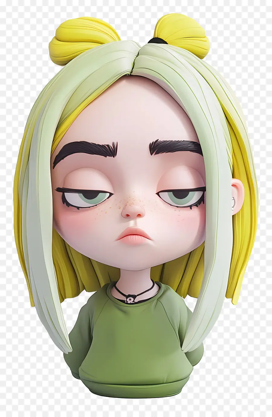 Billie Eilish，Yeşil Saçlı Chibi Karakteri PNG