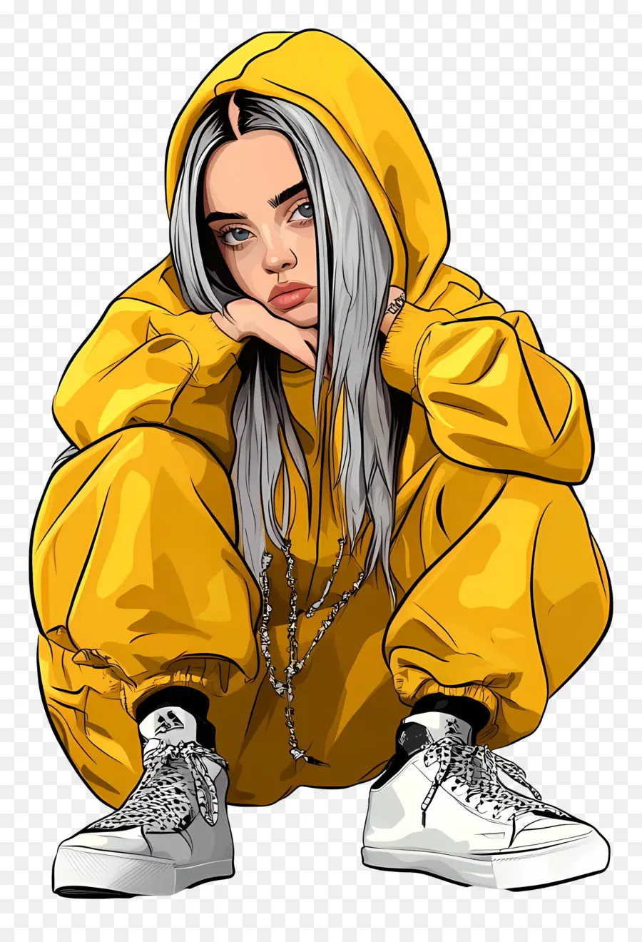 Billie Eilish，Sarı Kapüşonlu Karakter PNG