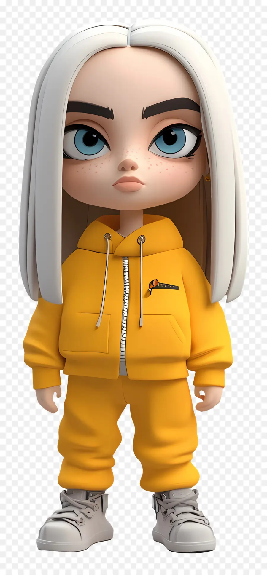 Billie Eilish，Sarı Kıyafetli 3d Karakter PNG