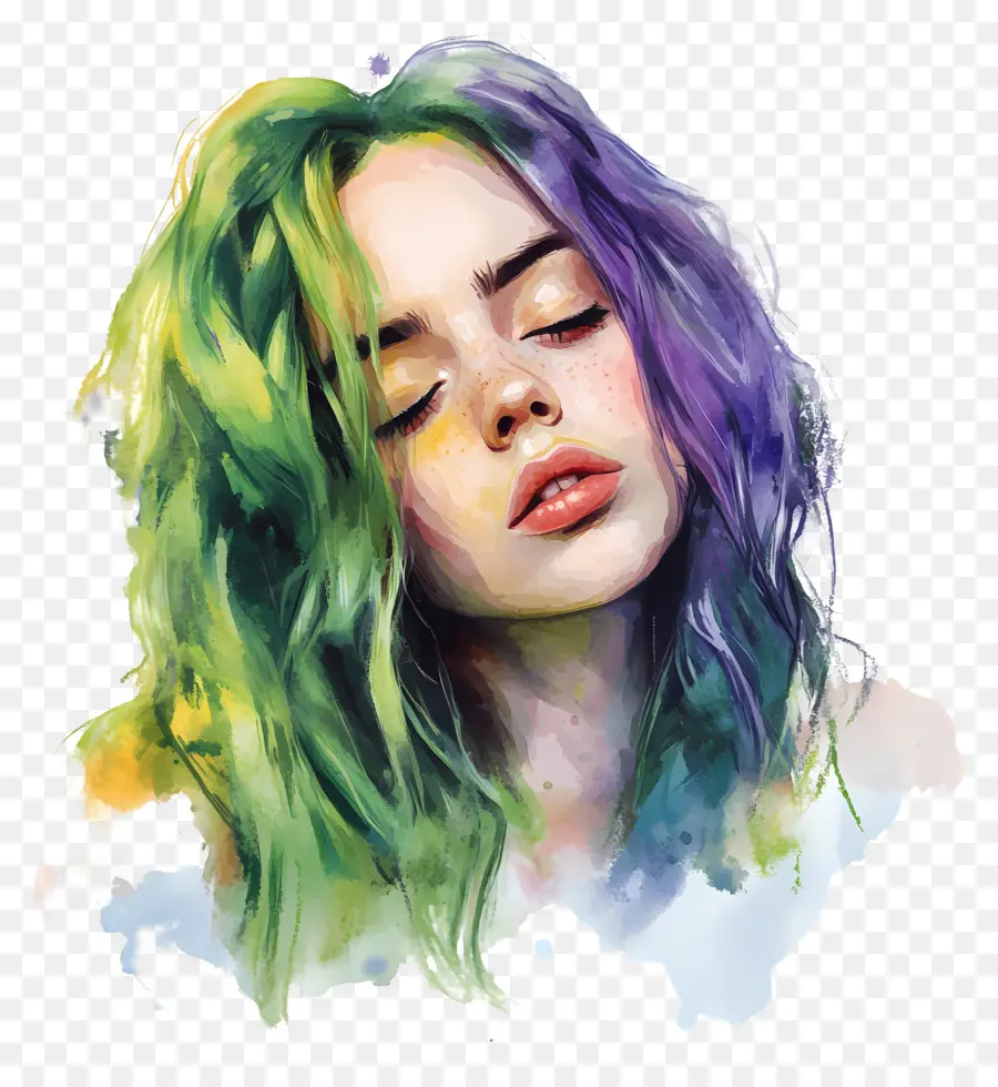 Billie Eilish，Renkli Saç Portresi PNG