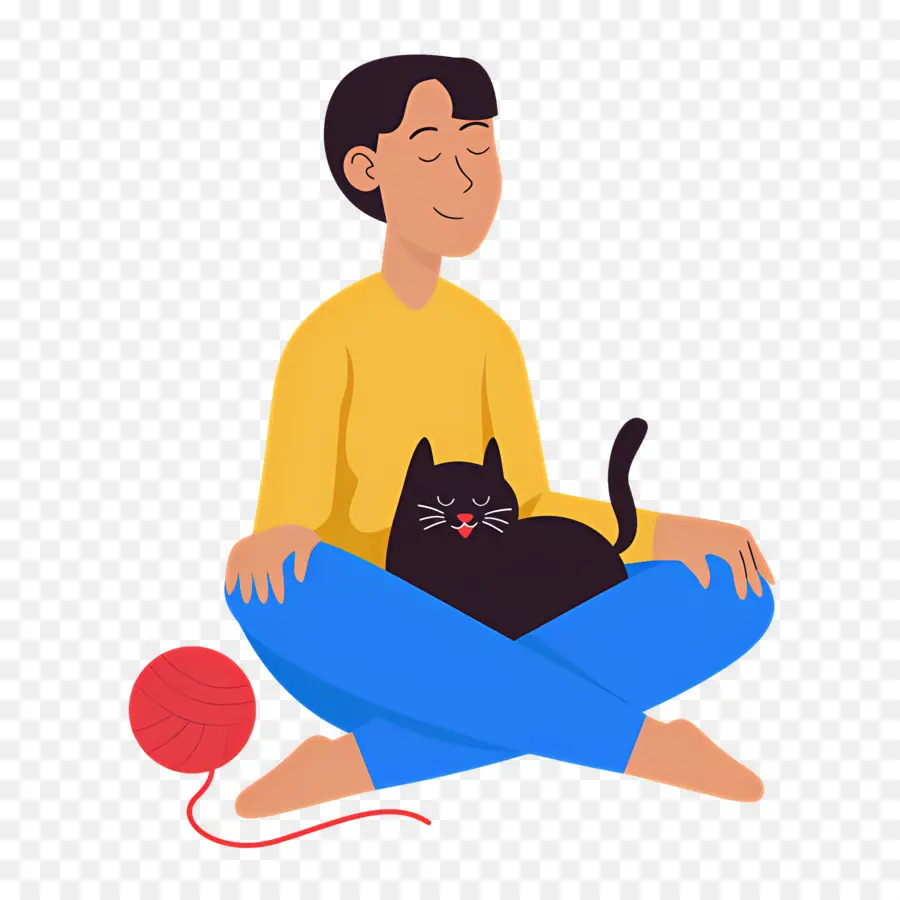 Meditasyon，Kedi Ile Meditasyon Yapan Kişi PNG