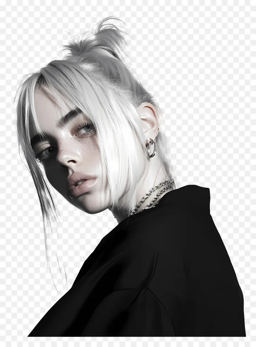 Billie Eilish，Siyah Beyaz Portre PNG