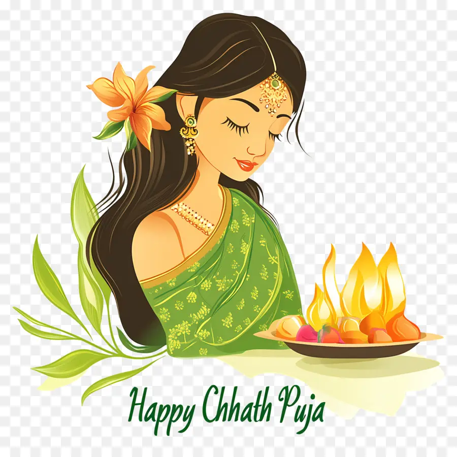 Chhath Puja'nız Kutlu Olsun，Diya Ve Meyveli Kadın PNG