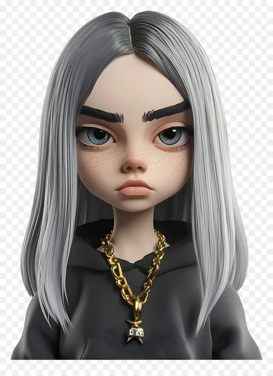 Billie Eilish，Gri Saçlı 3d Karakter PNG