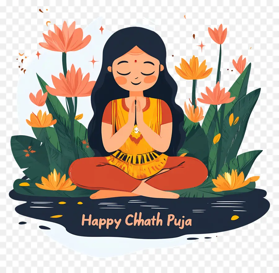 Chhath Puja'nız Kutlu Olsun，Meditasyon Yapan Kadın PNG