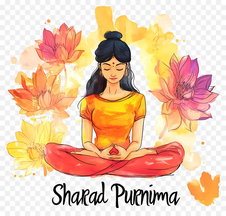 Sharad Purnima，Meditasyon Yapan Kadın PNG