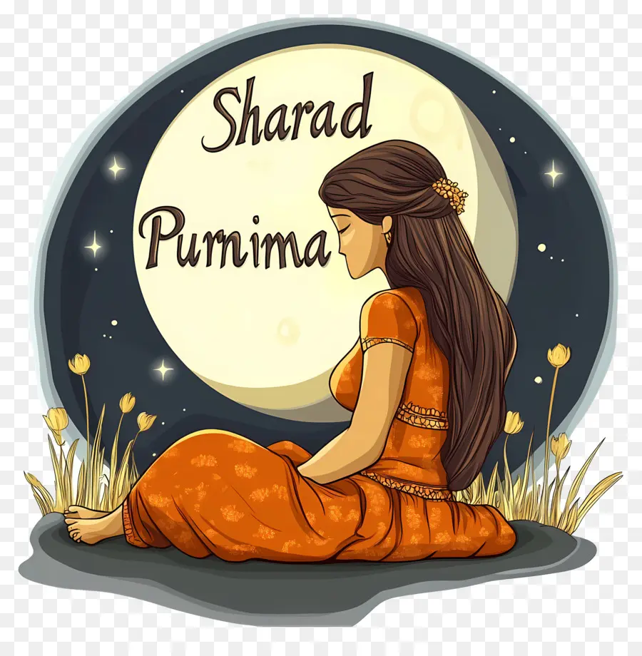 Sharad Purnima，Ay Olan Kadın PNG