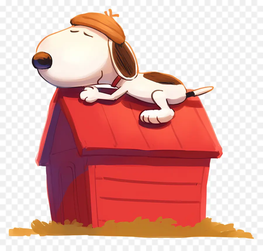 Snoopy Uyuyor，Kırmızı Evde Karikatür Köpek PNG