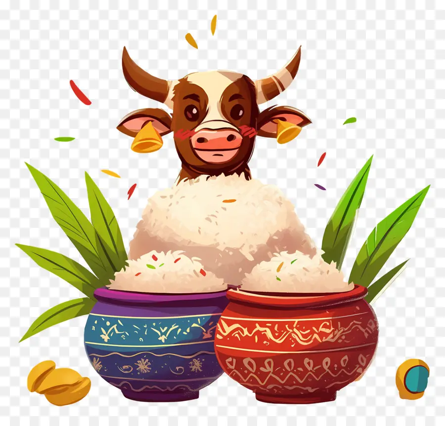 Pongal，Saksılarla Dekore Edilmiş İnek PNG