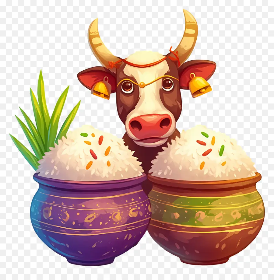 Pongal，Saksılarla Dekore Edilmiş İnek PNG