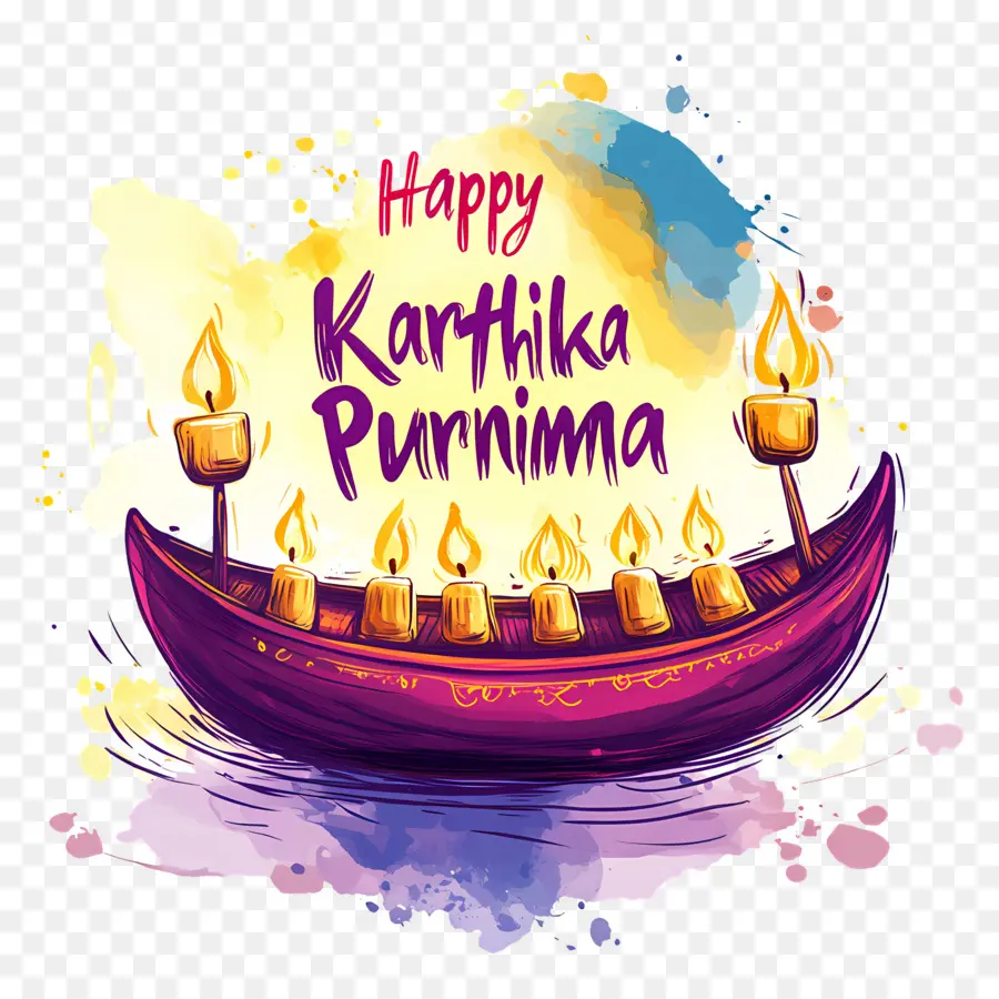 Mutlu Karthika Purnima，Mumlarla Renkli Tekne PNG