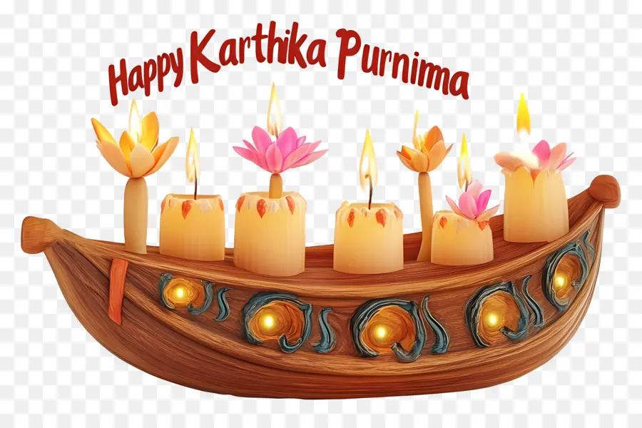 Mutlu Karthika Purnima，Mumlarla Dekoratif Tekne PNG