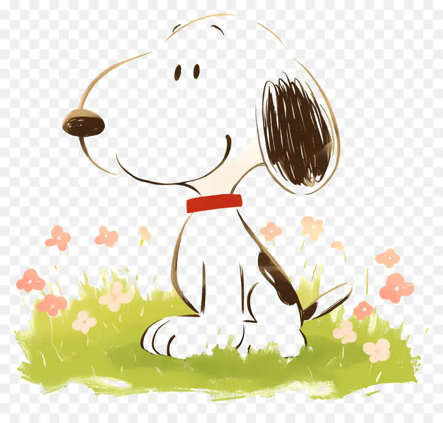 Snoopy'nin Baharı，Karikatür Köpek Oturuyor PNG