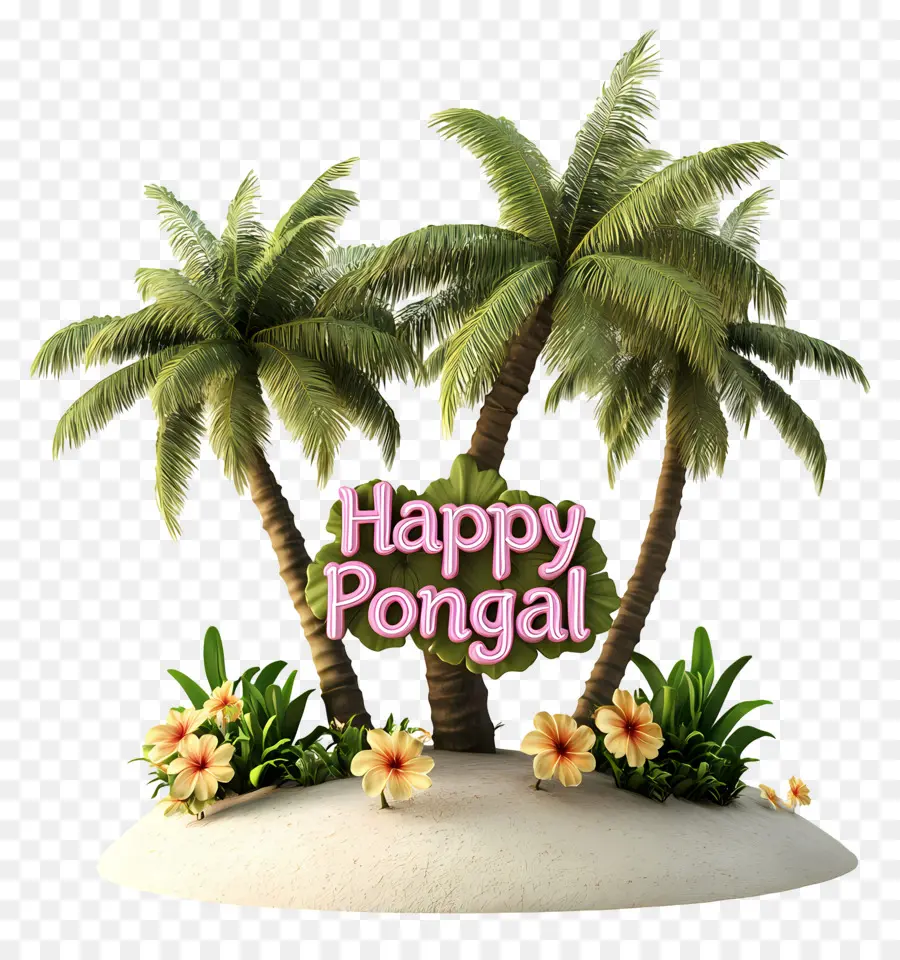 Mutlu Pongal，Palmiye Ağaçları Ve çiçekler PNG