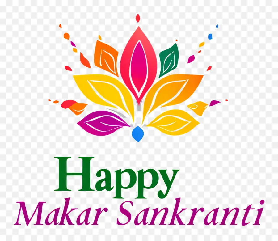 Mutlu Makar Sankranti，Renkli Lotus Tasarımı PNG