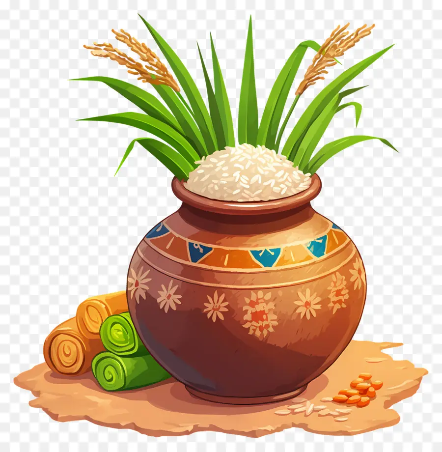 Pongal Saksı，Pirinçli Dekoratif Tencere PNG