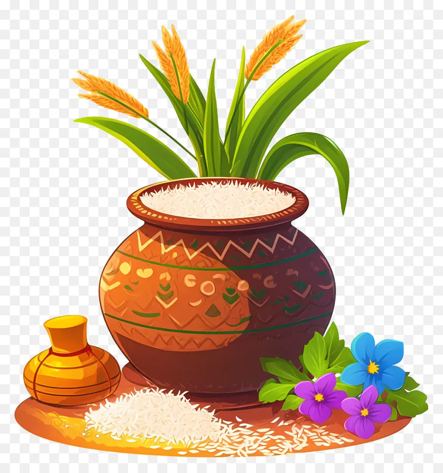 Pongal Saksı，Pirinçli Dekoratif Tencere PNG