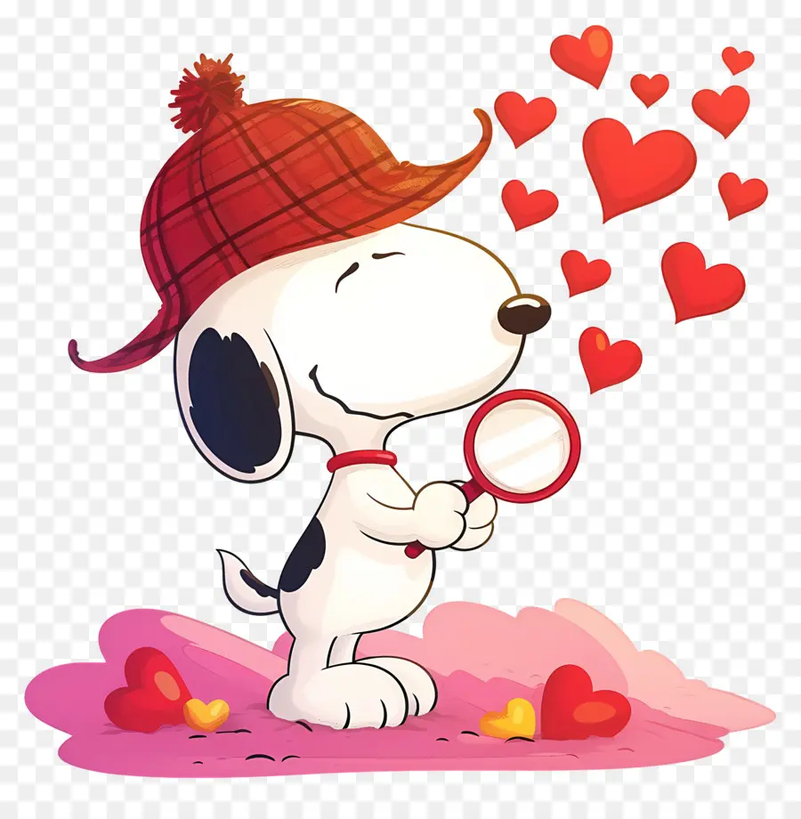 Snoopy'i Seviyorum，Büyüteç Ve Kalpli Köpek PNG