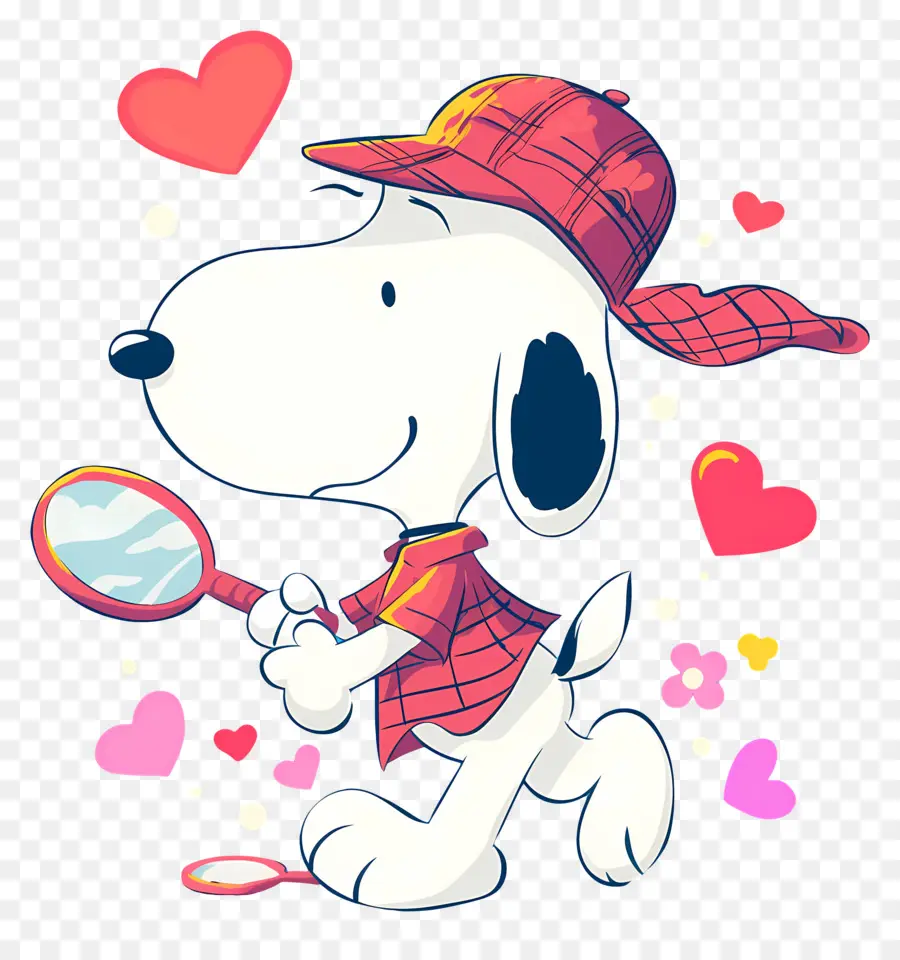 Snoopy'i Seviyorum，Tenis Raketli Ve Kalpli Köpek PNG