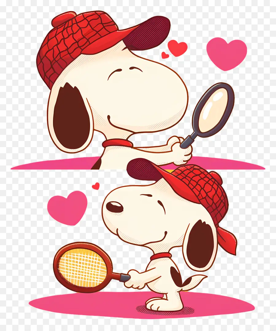 Snoopy'i Seviyorum，Tenis Raketi Ile Karikatür Köpek PNG