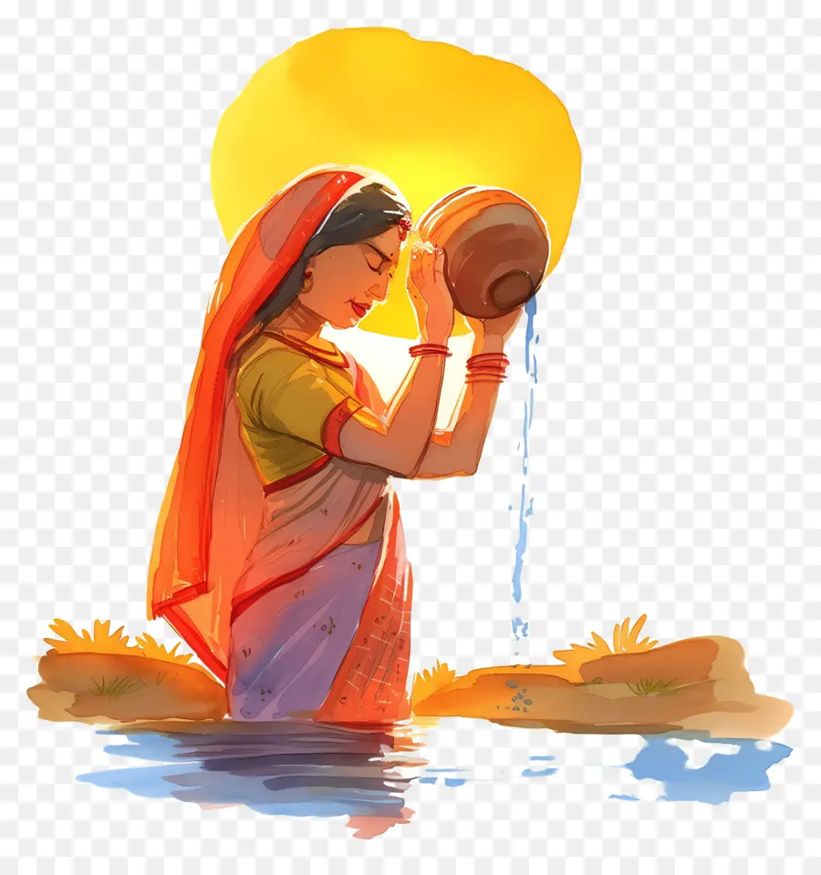 Chhath Puja，Sudaki Kadın PNG