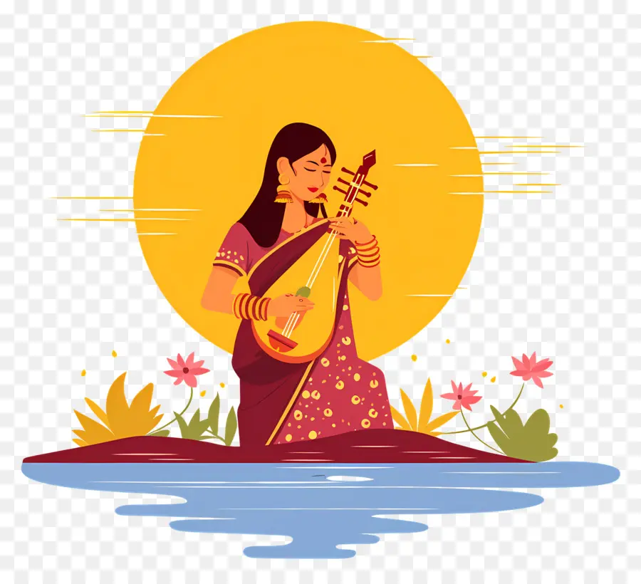 Chhath Puja，Enstrümanlı Kadın PNG