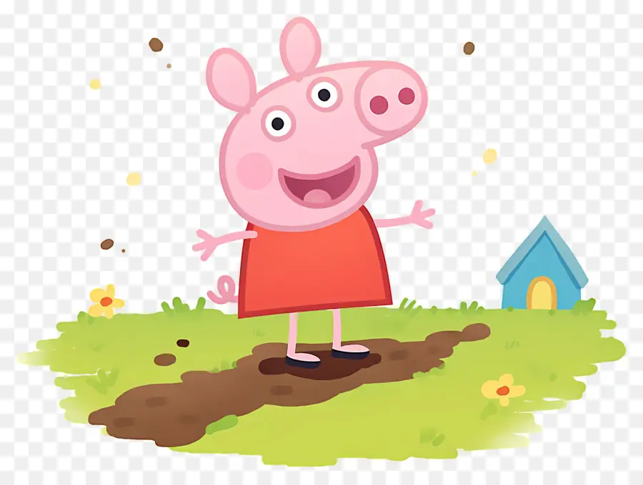 Peppa Domuzu，Kırmızı Elbiseli Karikatür Domuz PNG