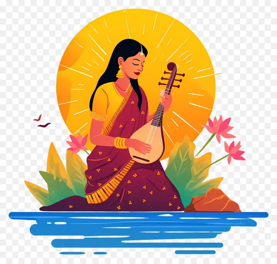 Chhath Puja，Müzik Aleti Olan Kadın PNG