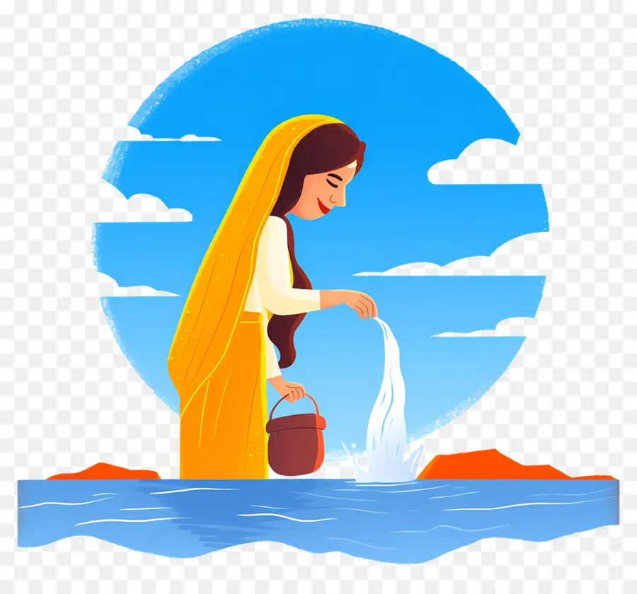 Chhath Puja，Kadın Su Döküyor PNG