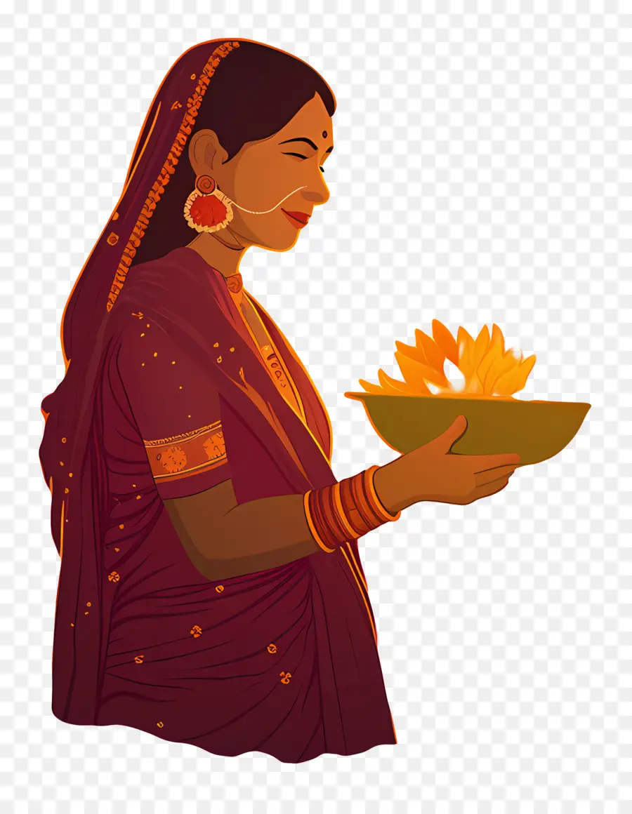 Chhath Puja，Çiçekli Kadın PNG