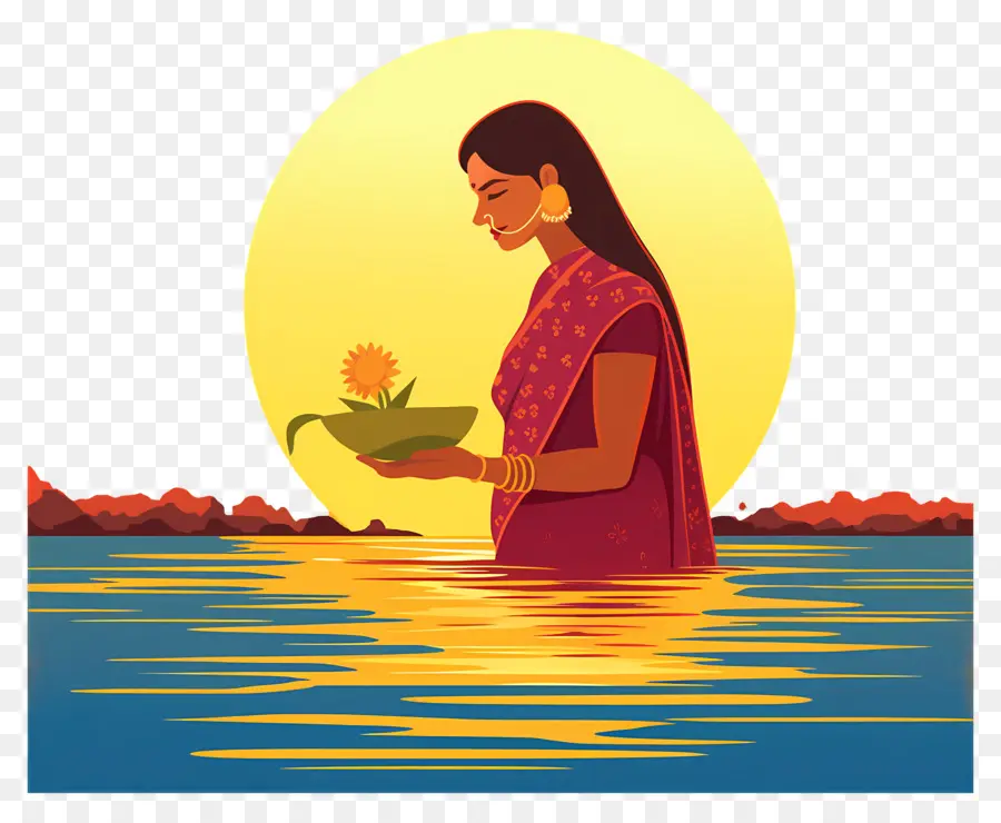 Chhath Puja，Suda Teklif Sunan Kadın PNG