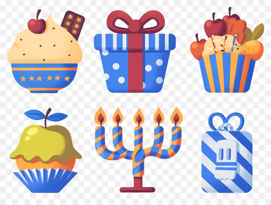 Hanuka Dekorasyonu，Hediye Ve Cupcake'ler PNG