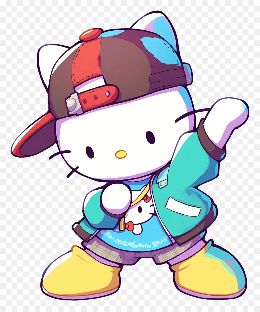 Merhaba Kitty，Hip Hop Kıyafetli Karikatür Kedi PNG