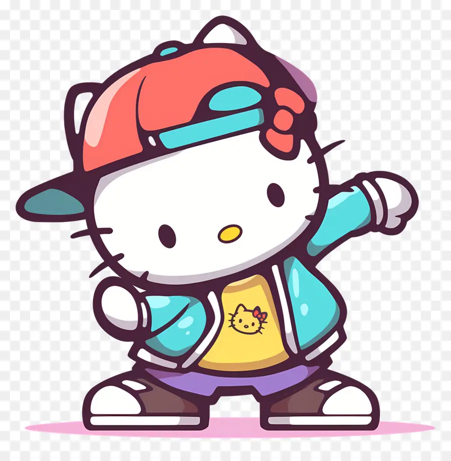 Merhaba Kitty，Hip Hop Kıyafetli Karikatür Kedi PNG