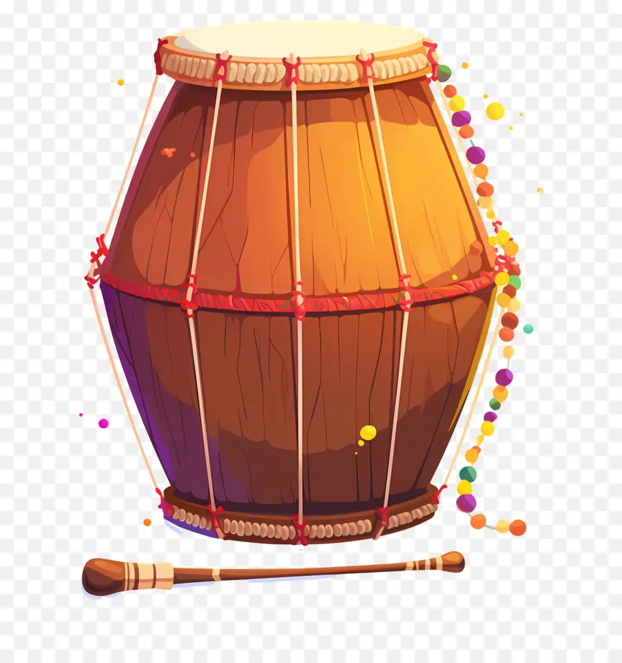 Dhol Lohri，Çubuklu Kahverengi Davul PNG