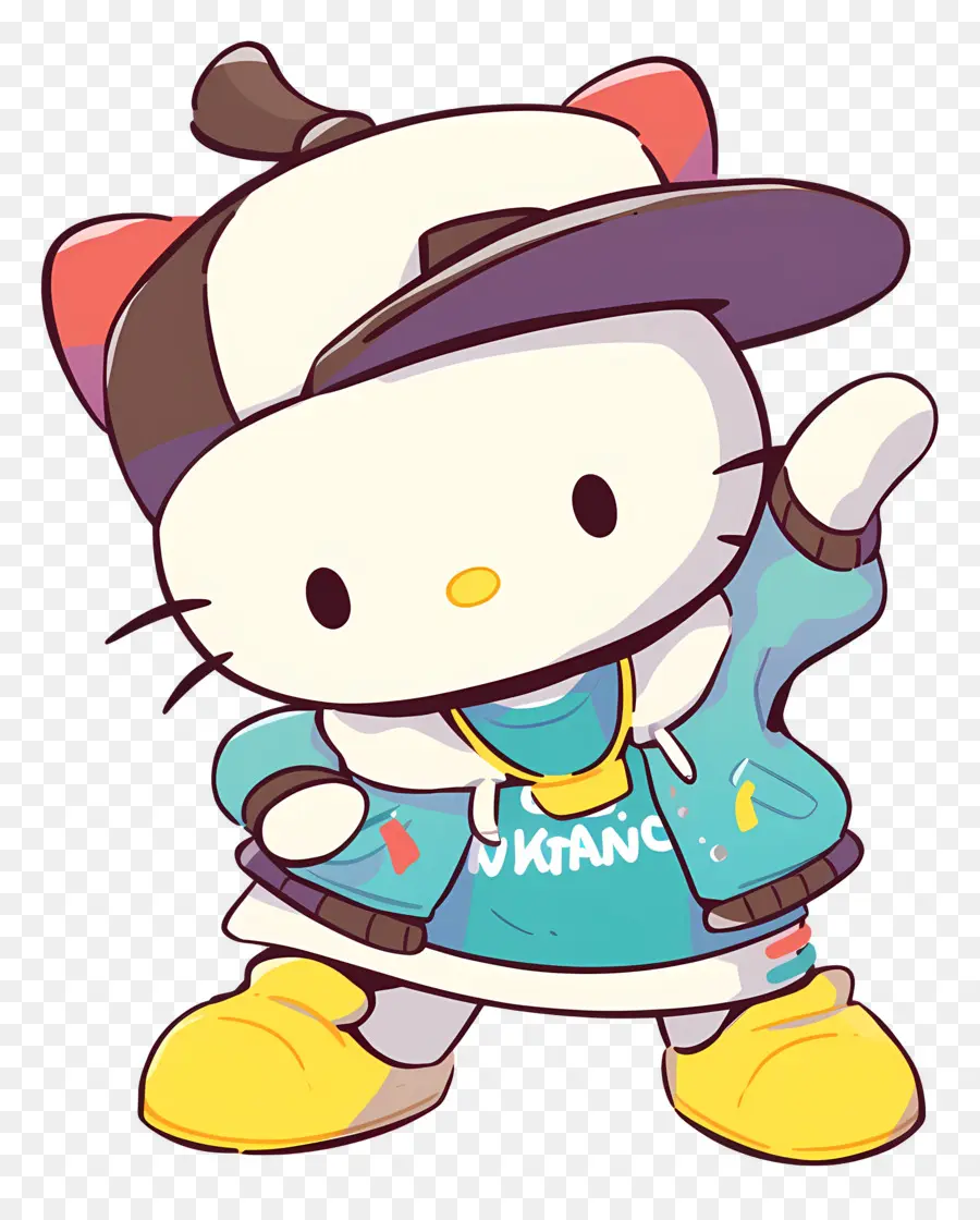 Merhaba Kitty，Hip Hop Kıyafetli Karikatür Kedi PNG